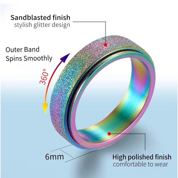 Set of 3 Spinner Anxiety Fidget Rings Stainless Steel Glitter Set Sz 11.5 - Picture 2 of 4